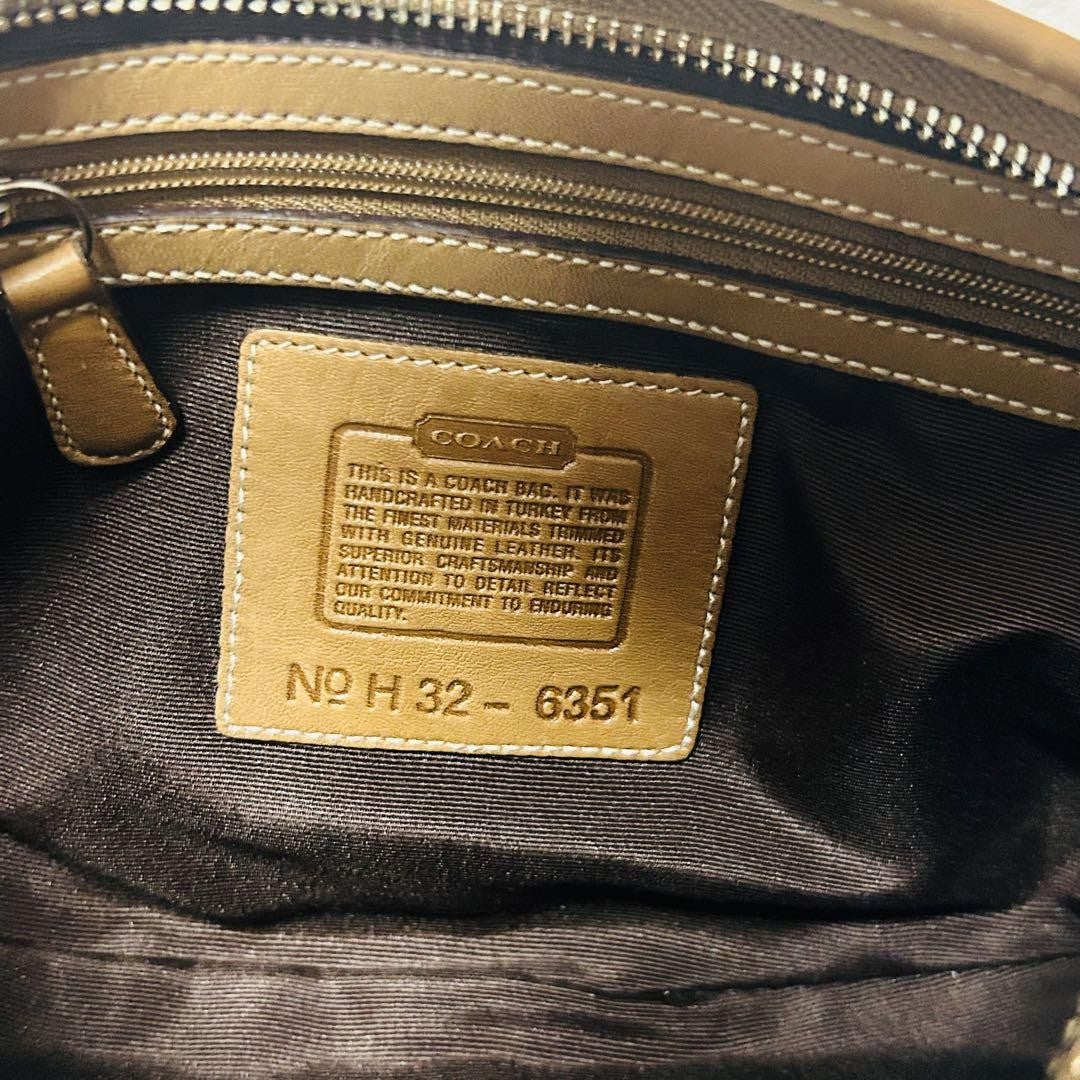 COACH Hand Shoulder Bag Tote Purse Signature Suede Leather Brown Authentic