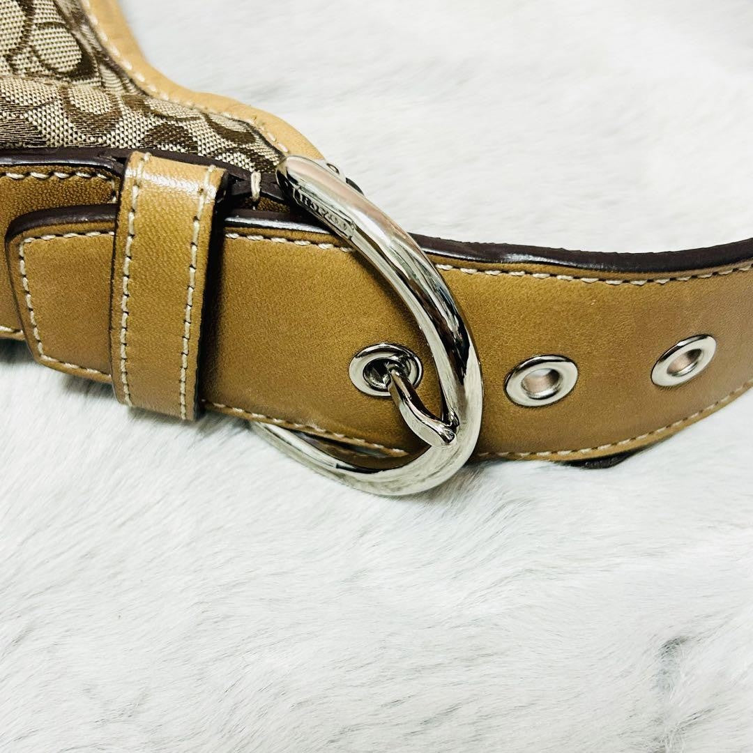 COACH Hand Shoulder Bag Tote Purse Signature Suede Leather Brown Authentic