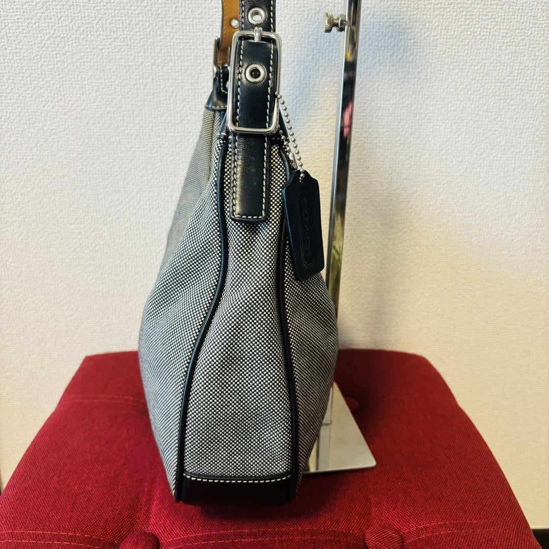 COACH Shoulder Bag Purse hobo Black White Authentic