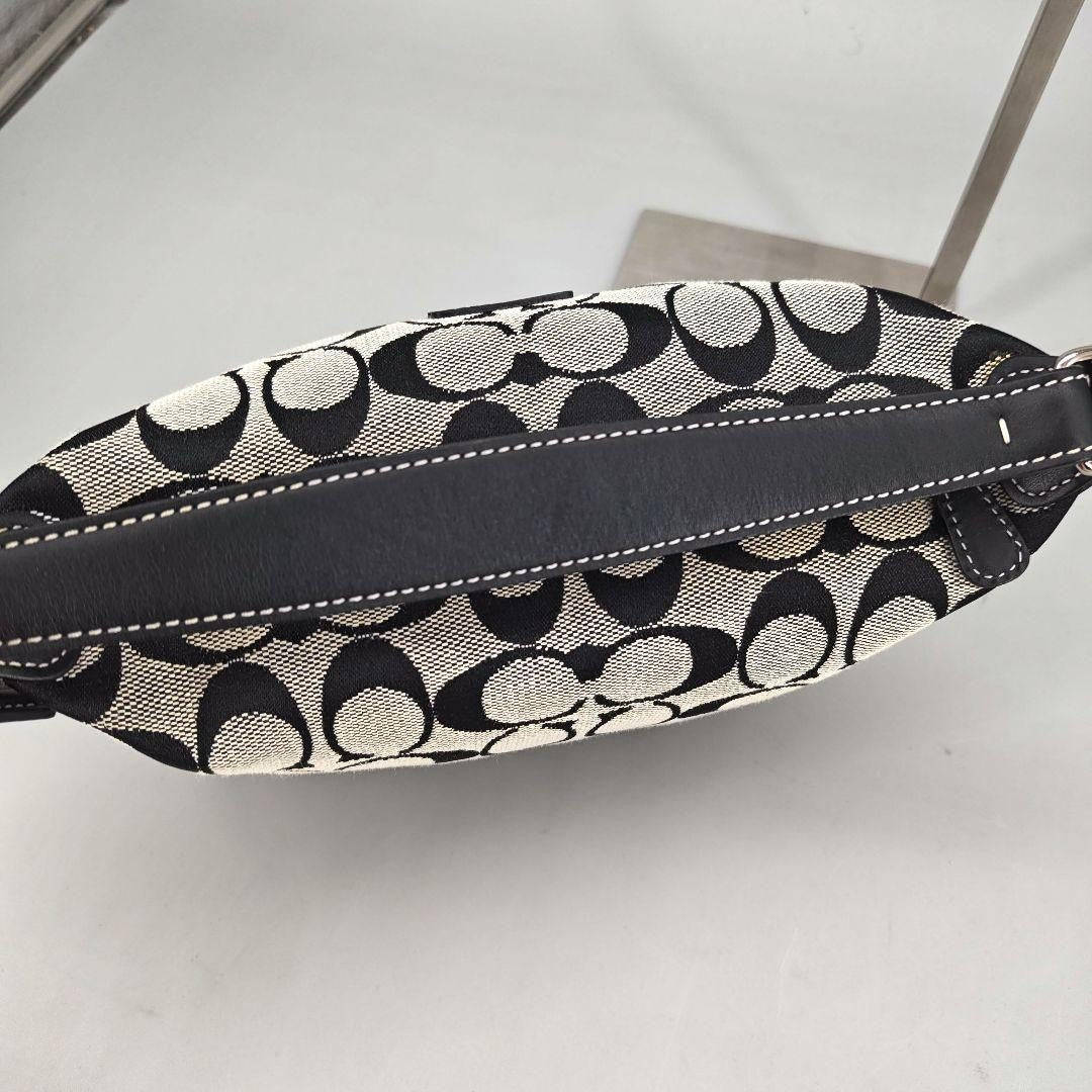 COACH Accessory Pouch Hand Bag Tote Purse Signature Canvas Leather Black Auth