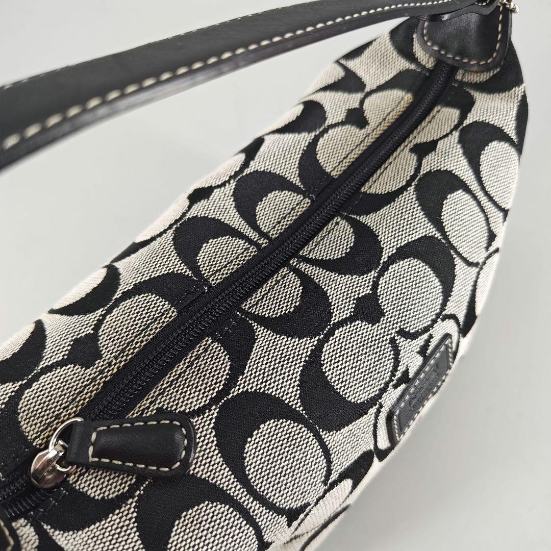 COACH Accessory Pouch Hand Bag Tote Purse Signature Canvas Leather Black Auth