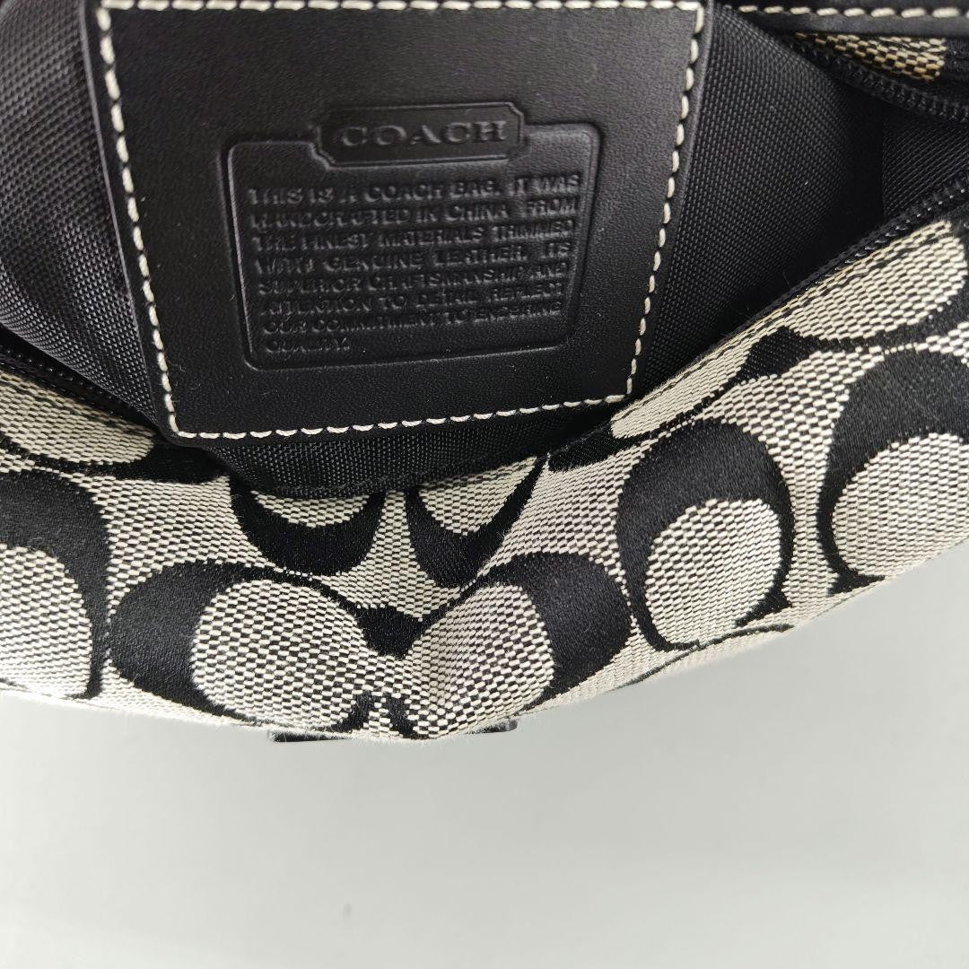 COACH Accessory Pouch Hand Bag Tote Purse Signature Canvas Leather Black Auth