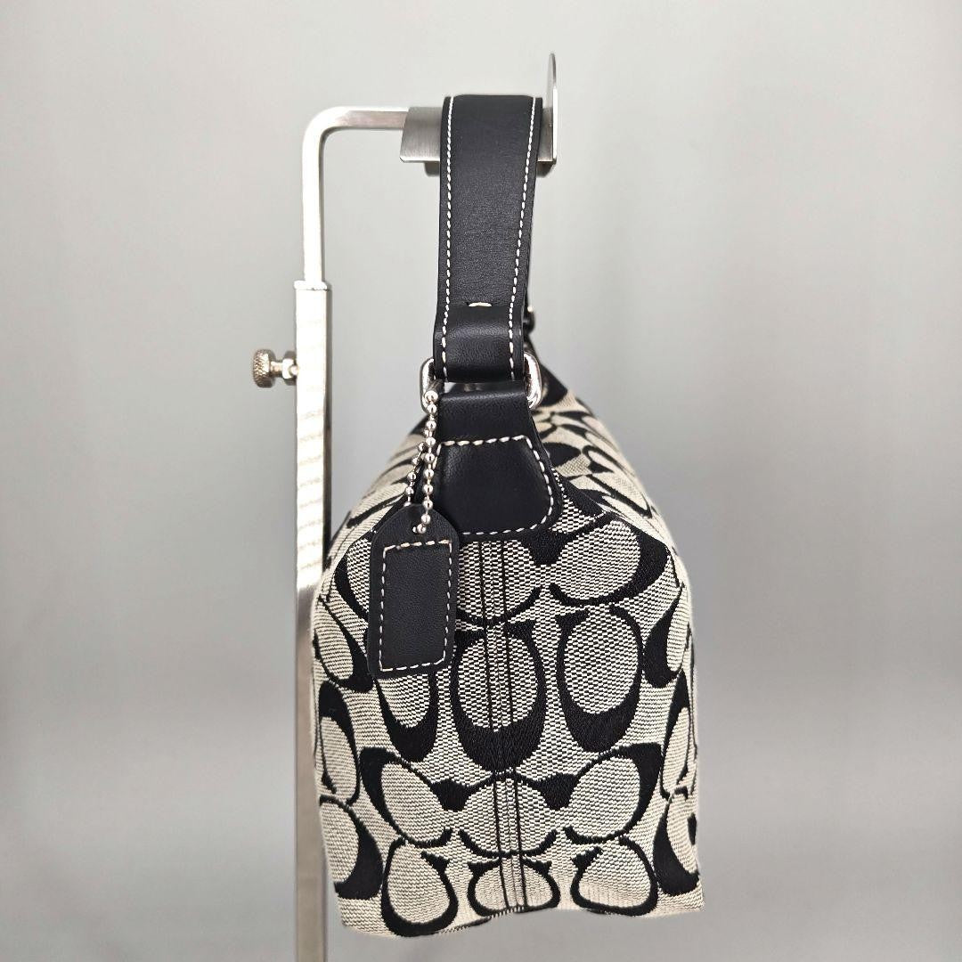 COACH Accessory Pouch Hand Bag Tote Purse Signature Canvas Leather Black Auth