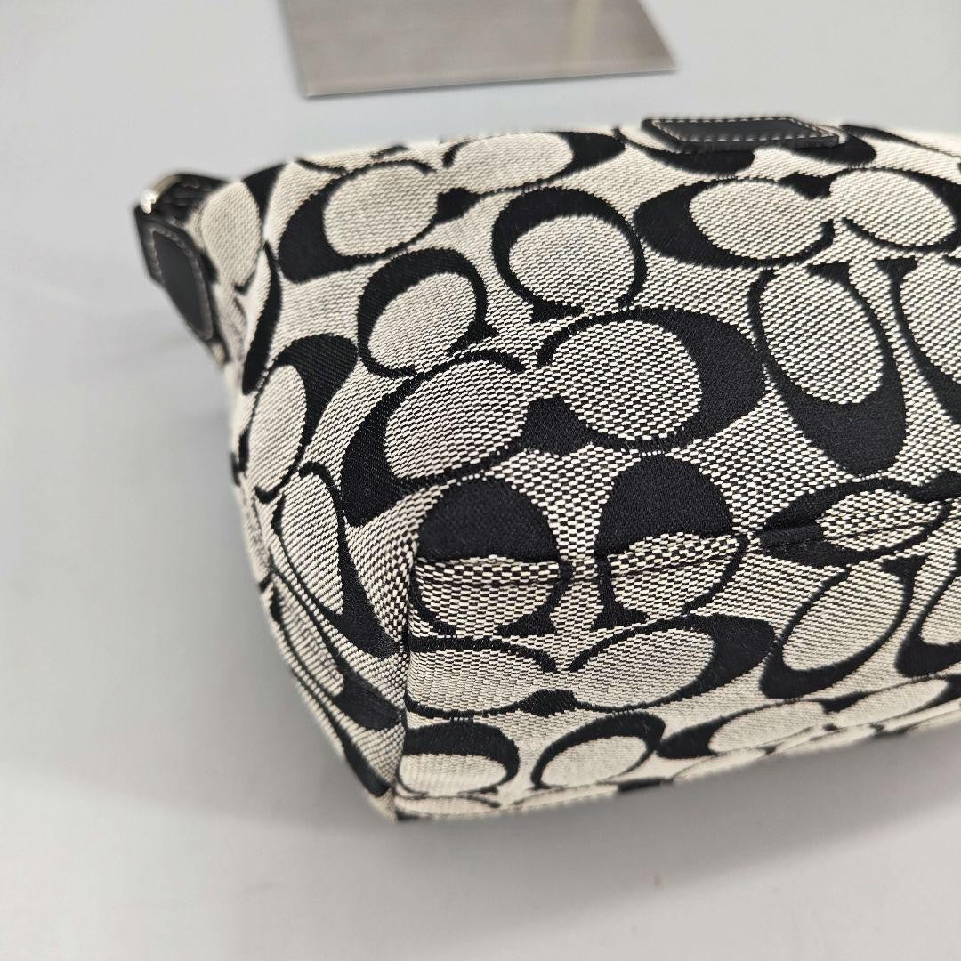 COACH Accessory Pouch Hand Bag Tote Purse Signature Canvas Leather Black Auth