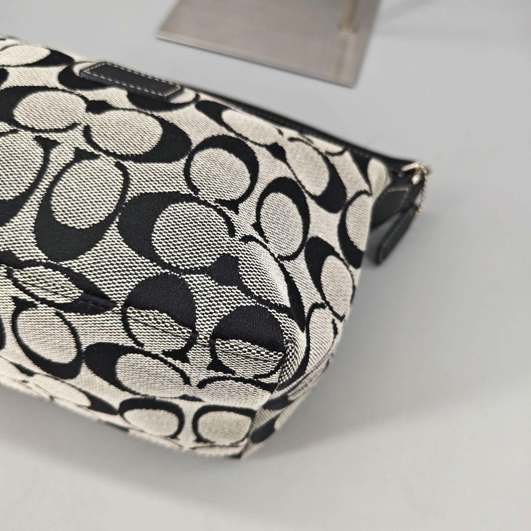 COACH Accessory Pouch Hand Bag Tote Purse Signature Canvas Leather Black Auth
