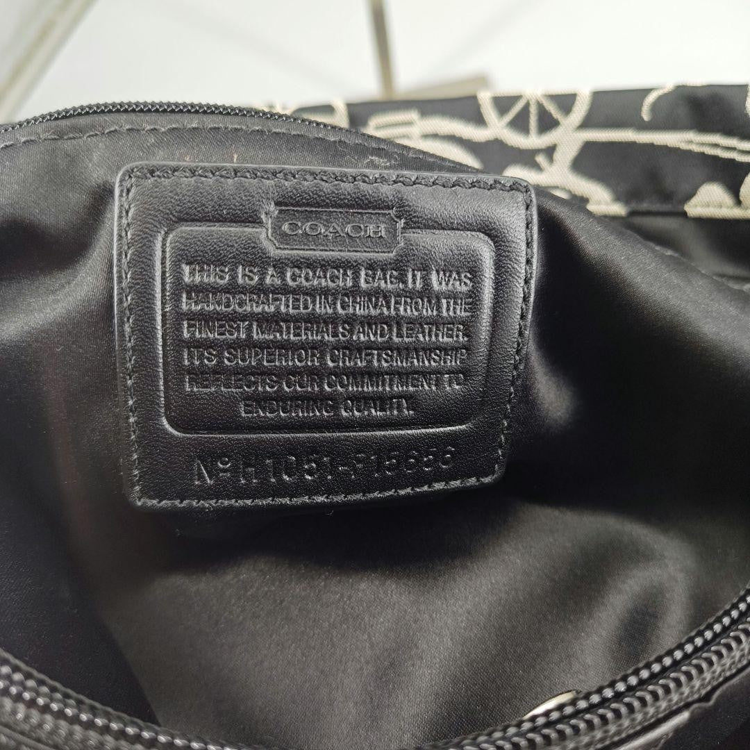 COACH Hand Bag Tote Purse Canvas Leather Black Authentic
