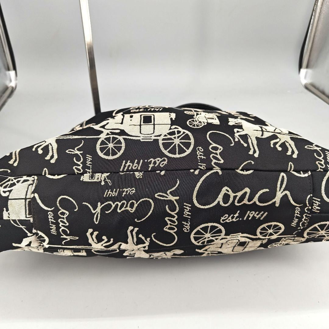 COACH Hand Bag Tote Purse Canvas Leather Black Authentic
