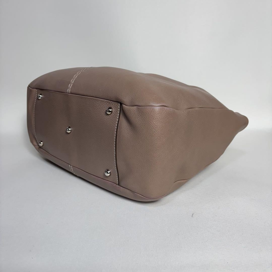 TOD'S Hand Bag Tote Purse Leather Pink Beige Authentic