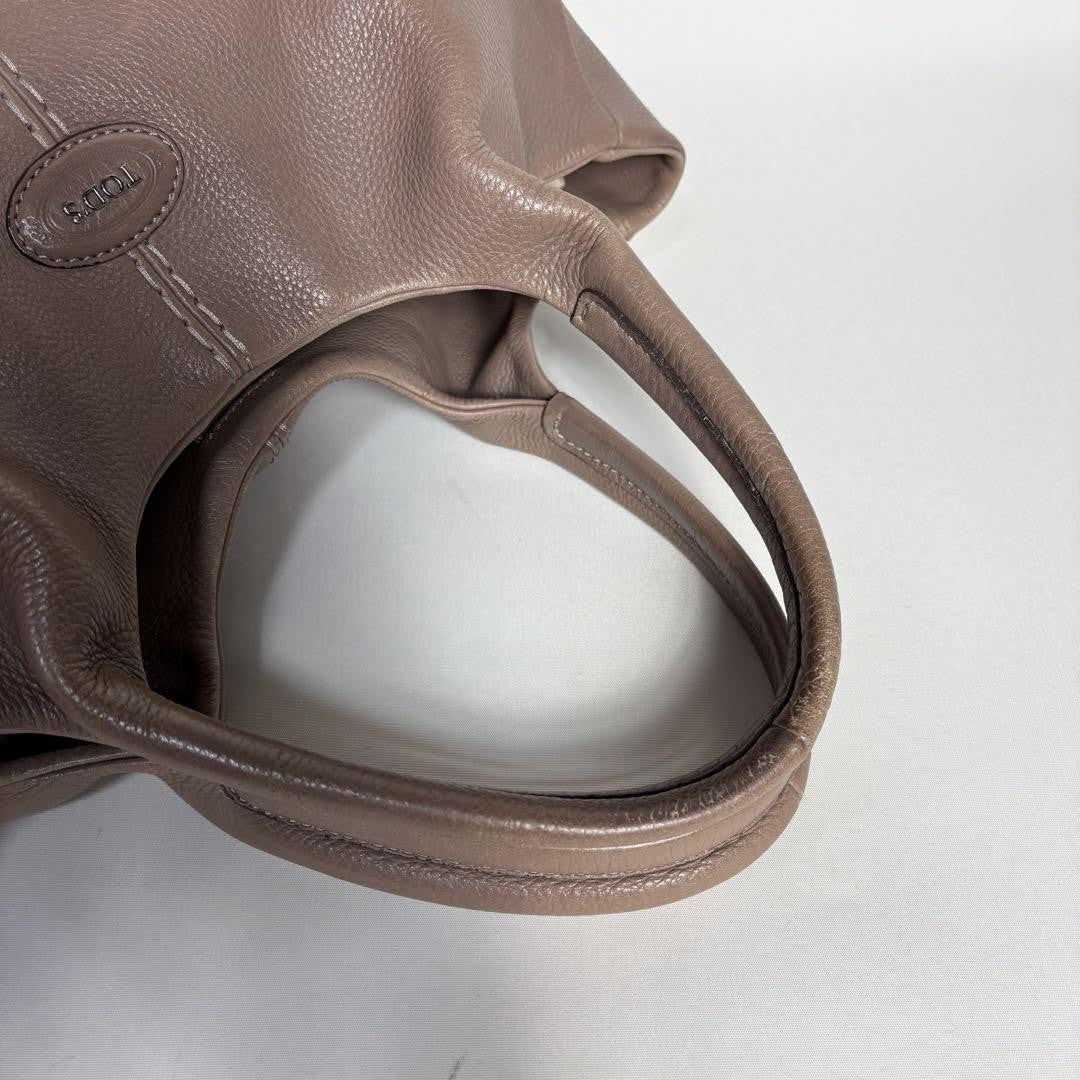TOD'S Hand Bag Tote Purse Leather Pink Beige Authentic