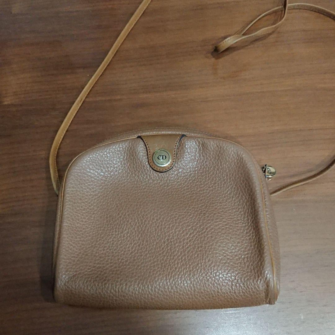 Christian Dior Shoulder Bag Purse CD Leather Brown Authentic