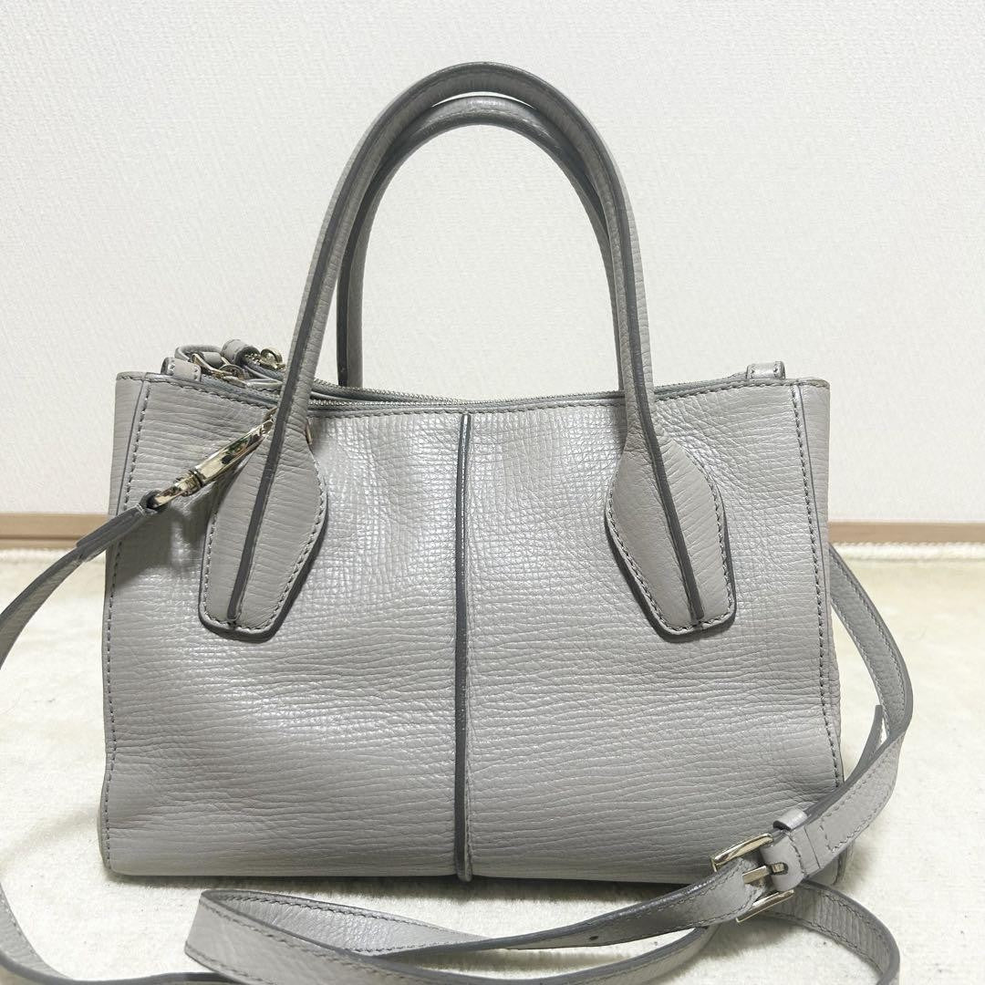 TOD'S Hand Shoulder Bag Tote Purse 2way D-Styling Leather Greige Authentic