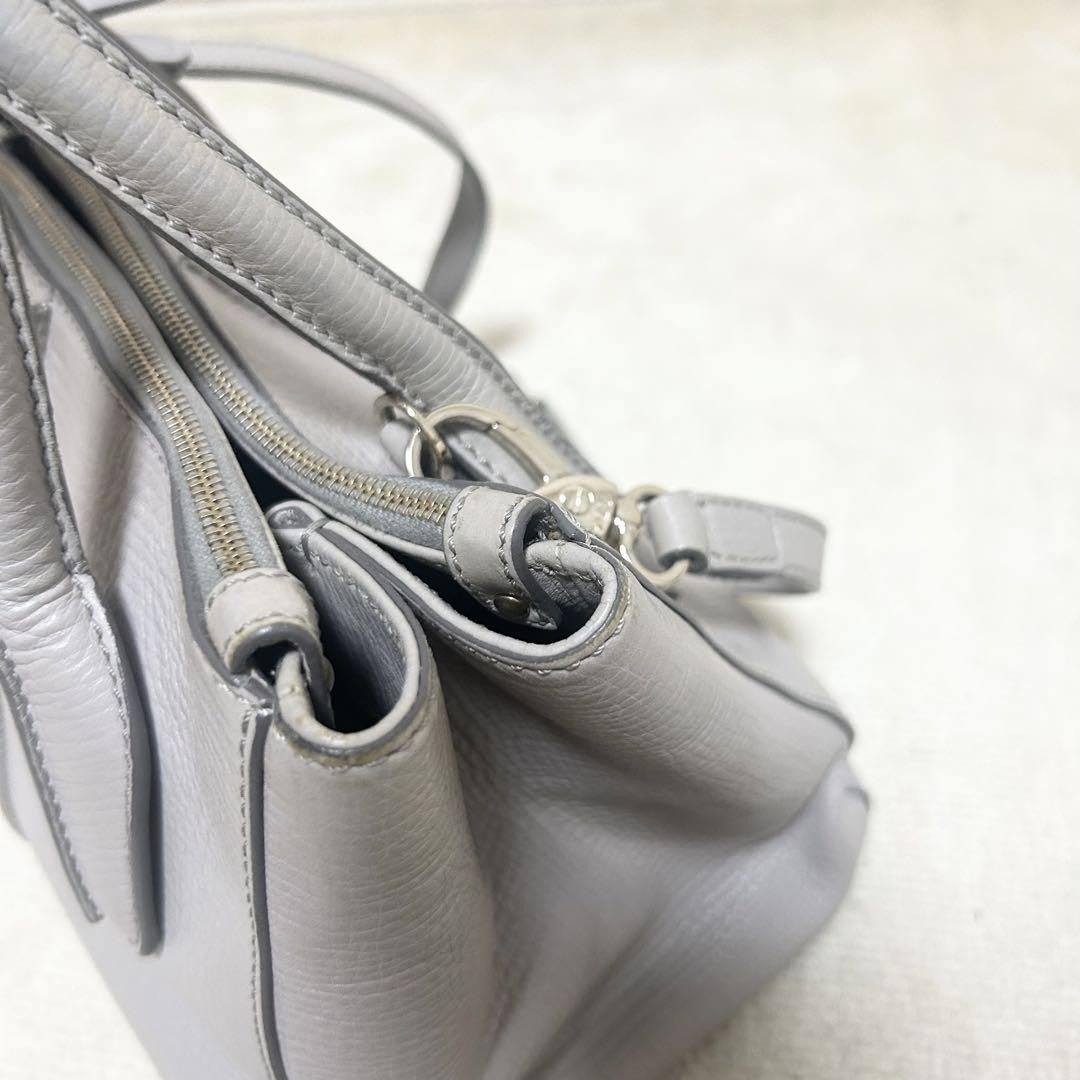 TOD'S Hand Shoulder Bag Tote Purse 2way D-Styling Leather Greige Authentic