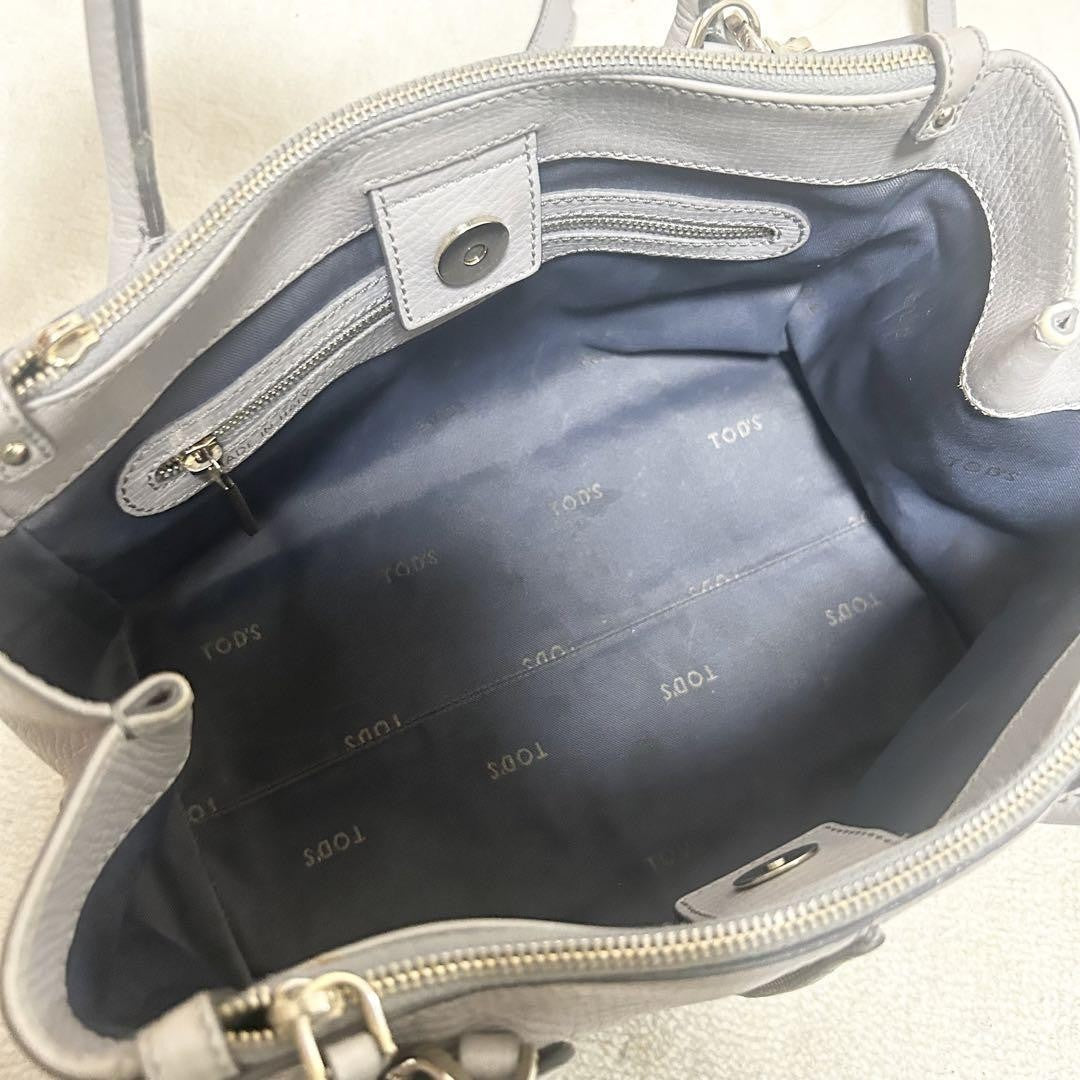 TOD'S Hand Shoulder Bag Tote Purse 2way D-Styling Leather Greige Authentic