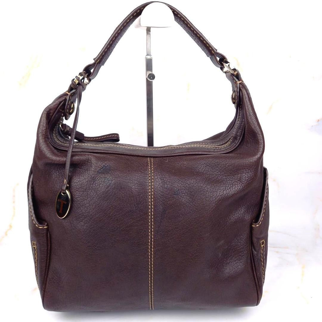 TOD'S Shoulder Bag Purse Leather Dark Brown Authentic
