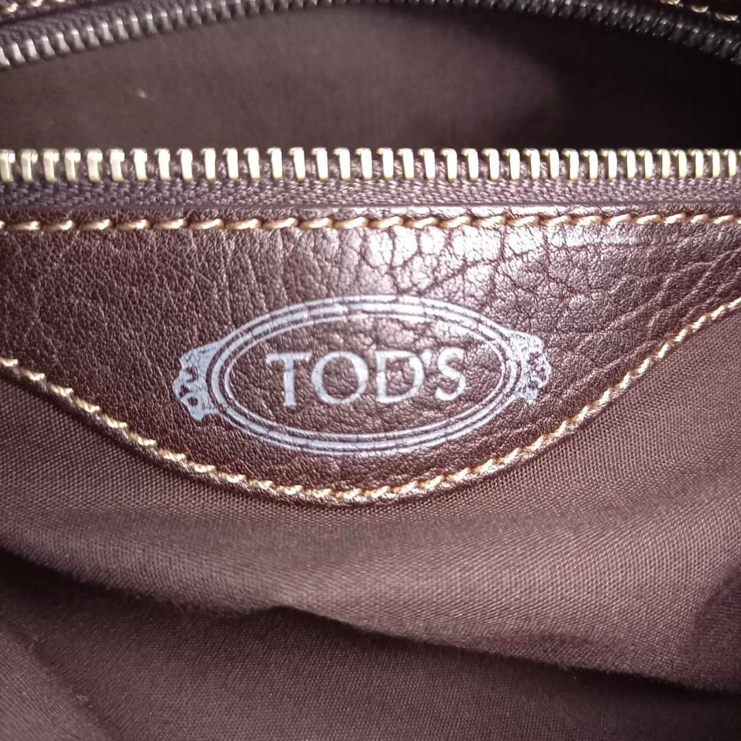 TOD'S Shoulder Bag Purse Leather Dark Brown Authentic