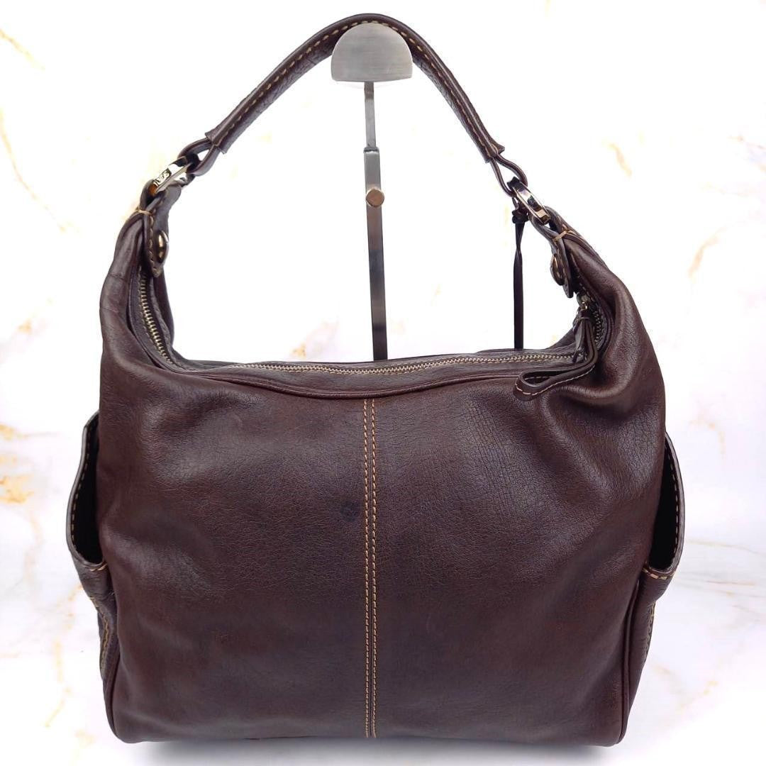 TOD'S Shoulder Bag Purse Leather Dark Brown Authentic