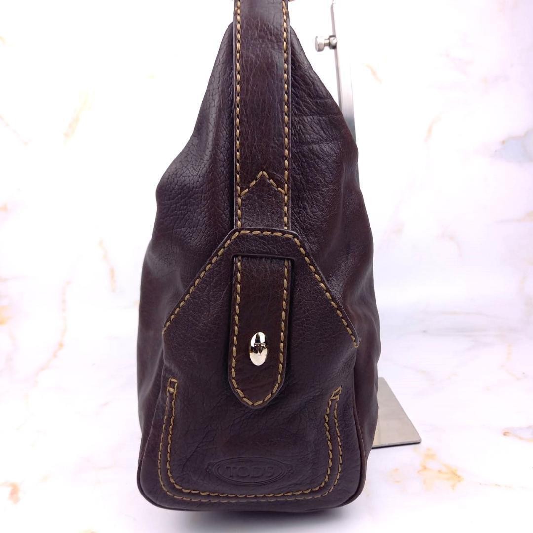 TOD'S Shoulder Bag Purse Leather Dark Brown Authentic