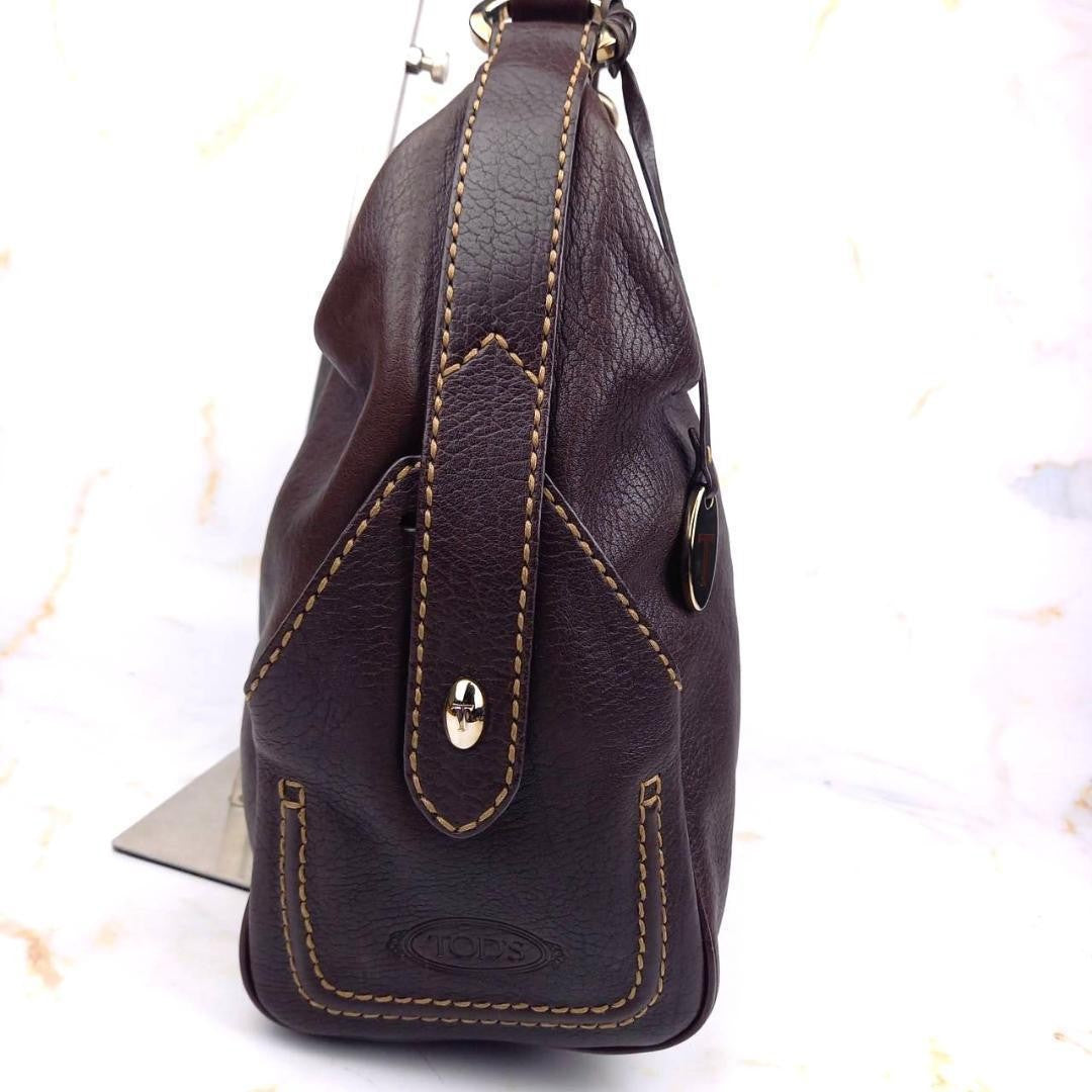 TOD'S Shoulder Bag Purse Leather Dark Brown Authentic