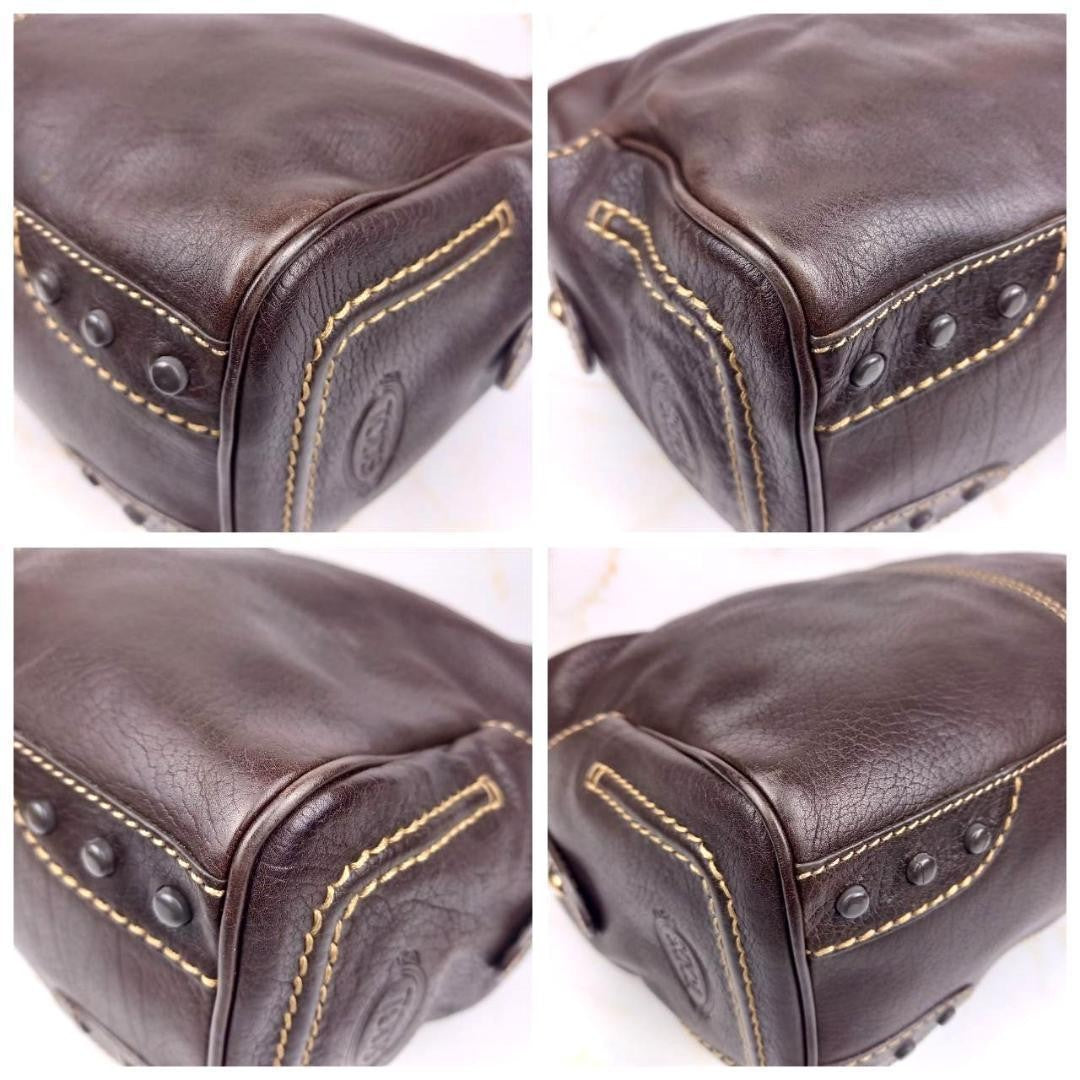 TOD'S Shoulder Bag Purse Leather Dark Brown Authentic