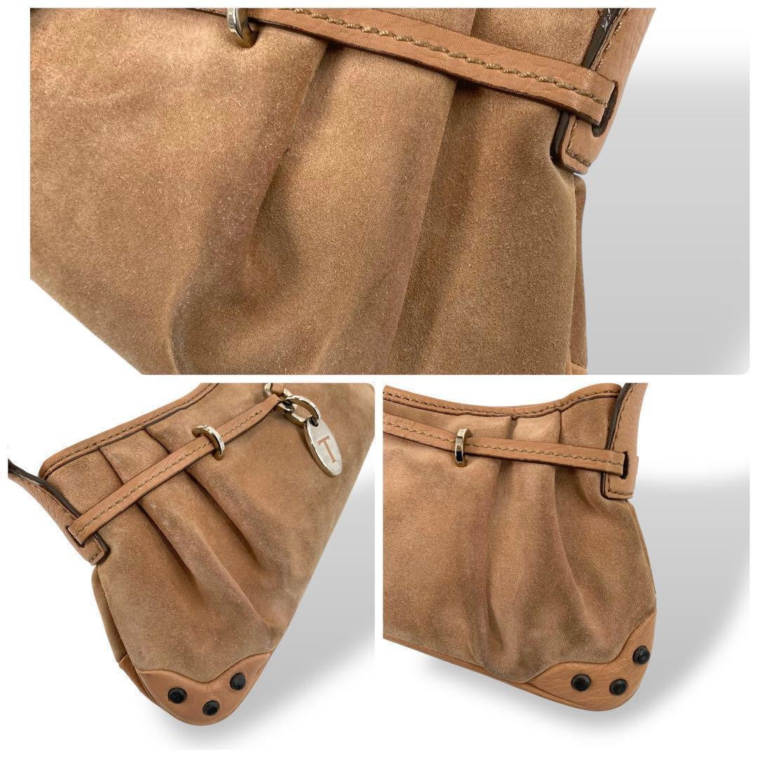 TOD'S Shoulder Bag Purse Suede Leather Brown Beige Authentic