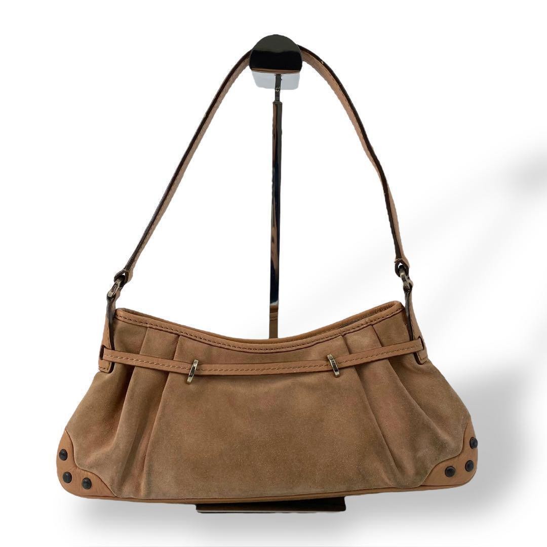 TOD'S Shoulder Bag Purse Suede Leather Brown Beige Authentic