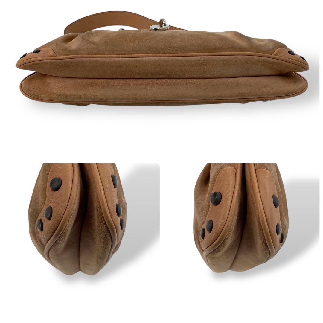TOD'S Shoulder Bag Purse Suede Leather Brown Beige Authentic