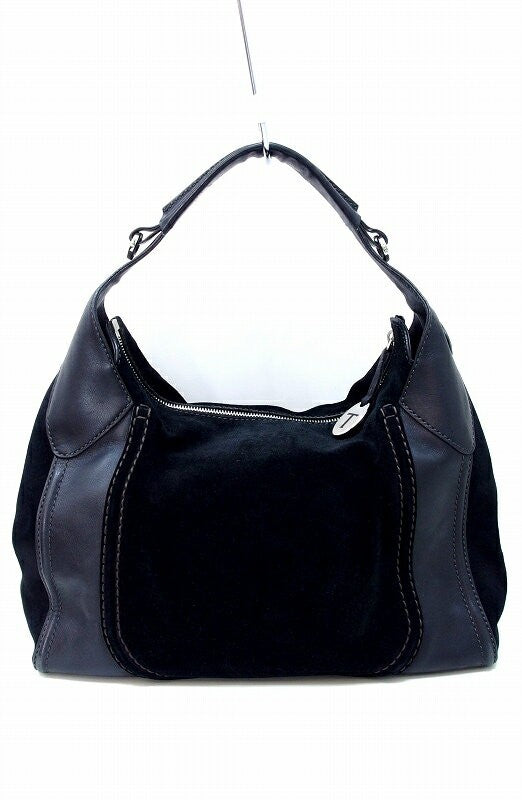 TOD'S Shoulder Bag Purse Suede Leather Black Authentic