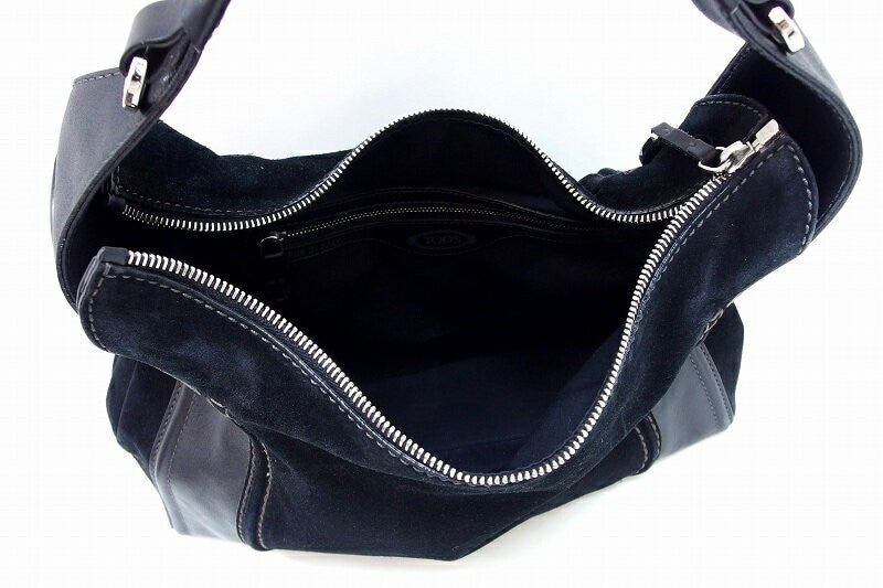 TOD'S Shoulder Bag Purse Suede Leather Black Authentic