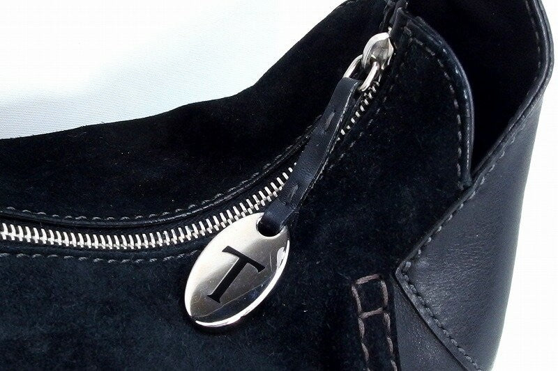 TOD'S Shoulder Bag Purse Suede Leather Black Authentic