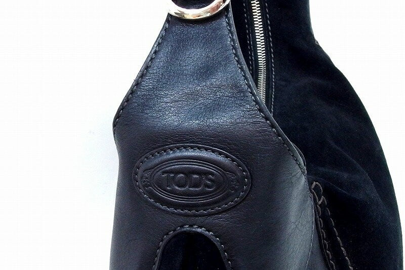 TOD'S Shoulder Bag Purse Suede Leather Black Authentic