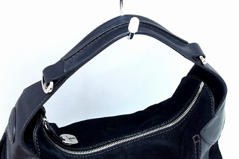 TOD'S Shoulder Bag Purse Suede Leather Black Authentic
