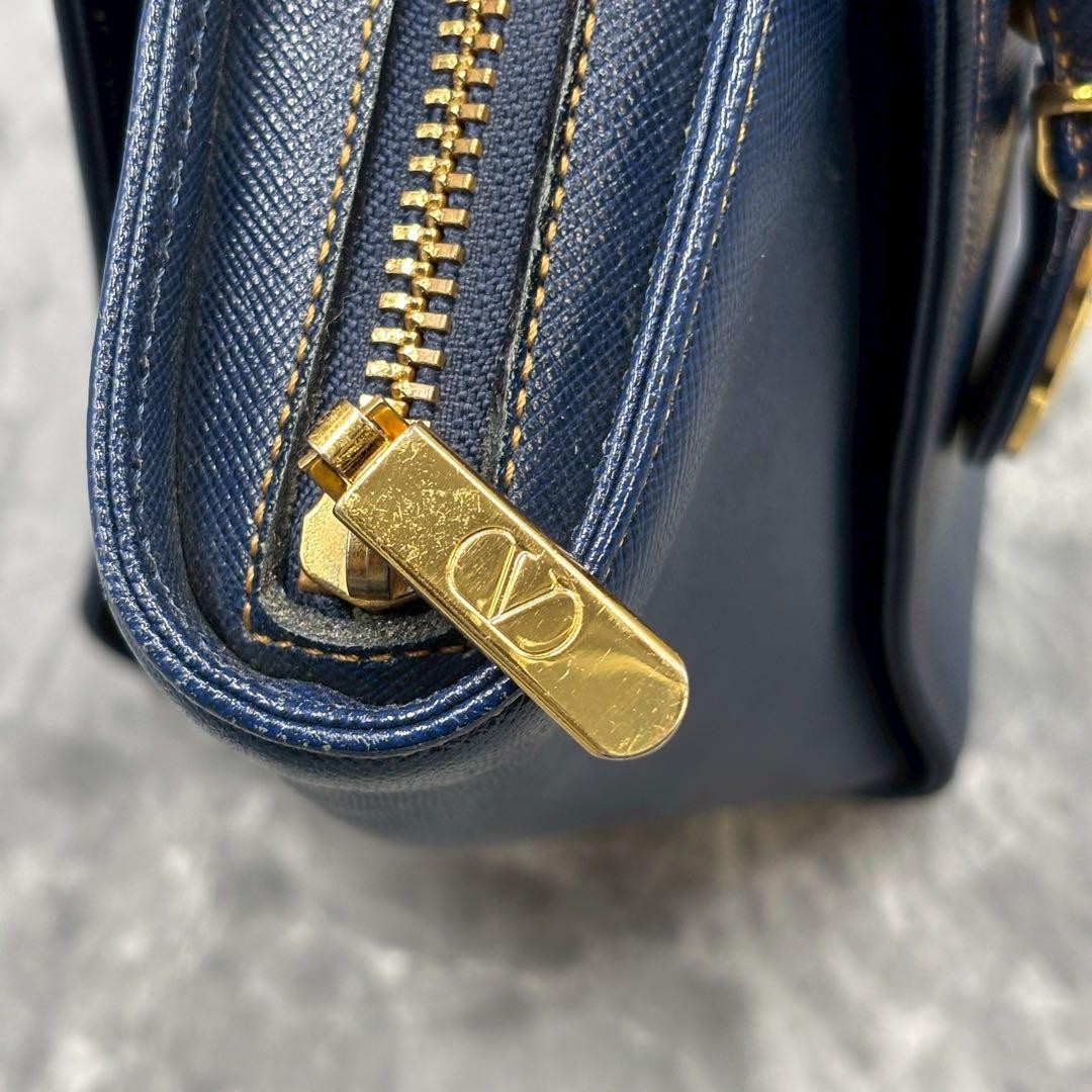 Valentino Garavani Hand Bag Tote Purse Leather Navy Authentic