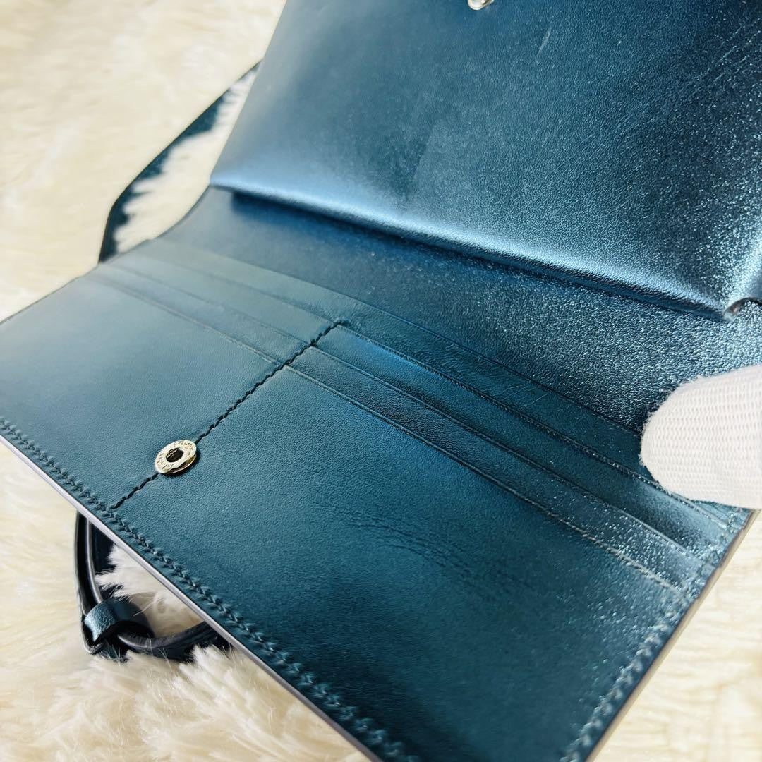 Salvatore Ferragamo Mini Shoulder Wallet 2way Gancini Metallic Blue Authentic