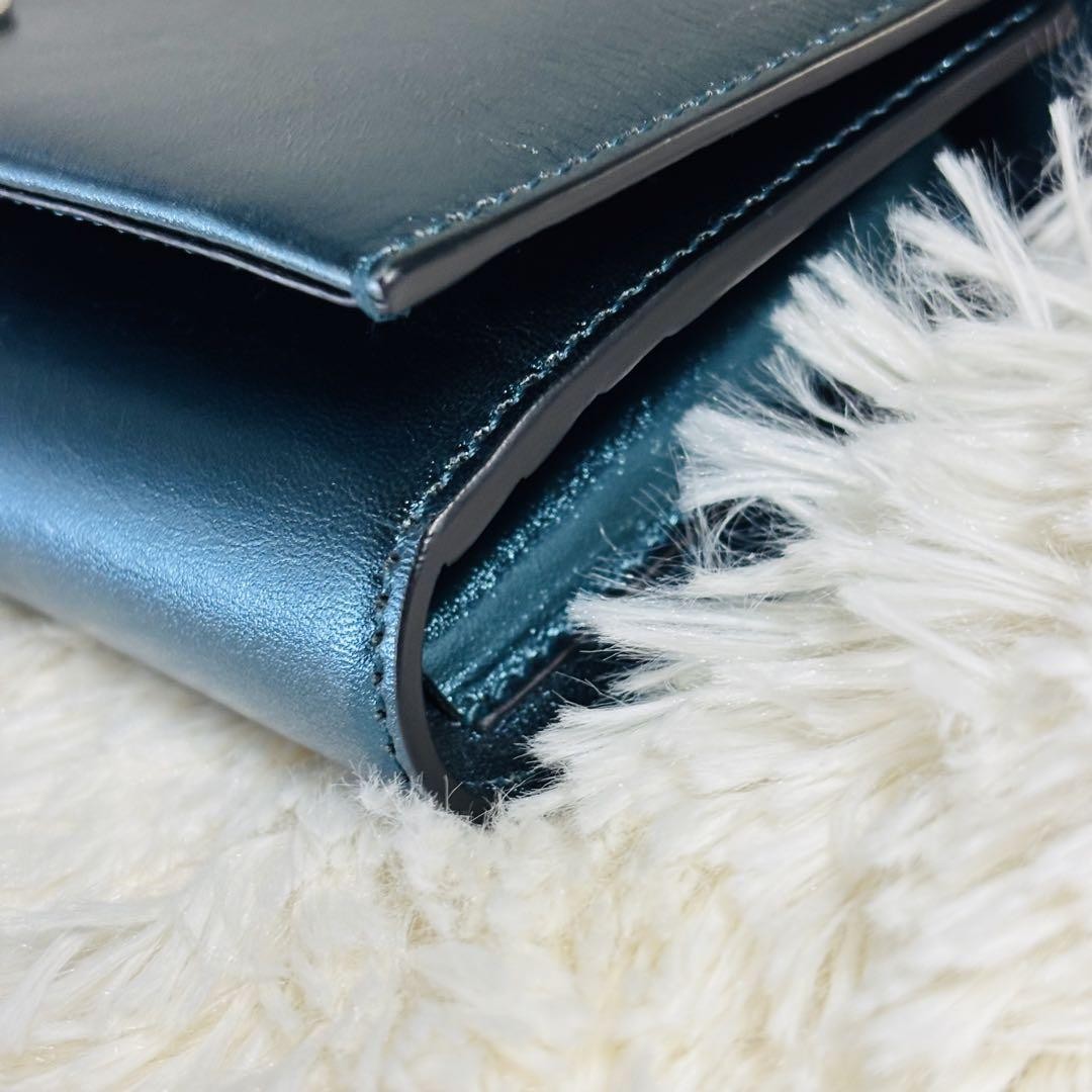 Salvatore Ferragamo Mini Shoulder Wallet 2way Gancini Metallic Blue Authentic
