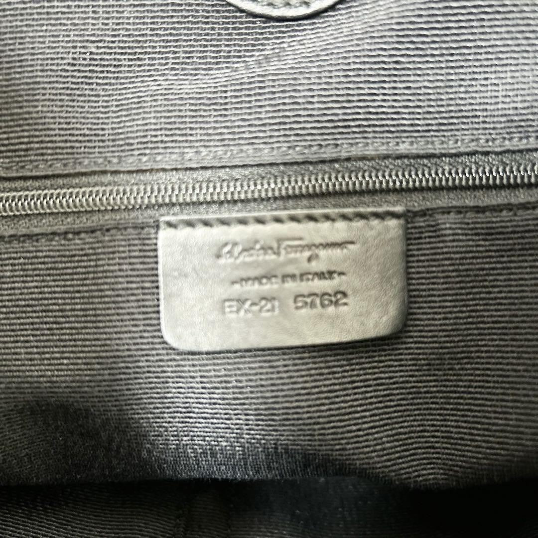 Salvatore Ferragamo Hand Bag Tote Purse Gancini Canvas Leather Black Authentic