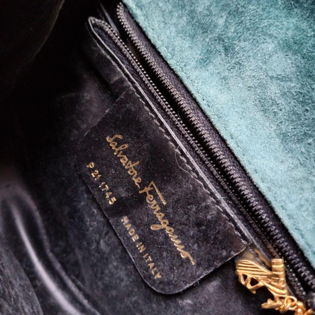 Salvatore Ferragamo Shoulder Bag Purse Suede Blue Authentic