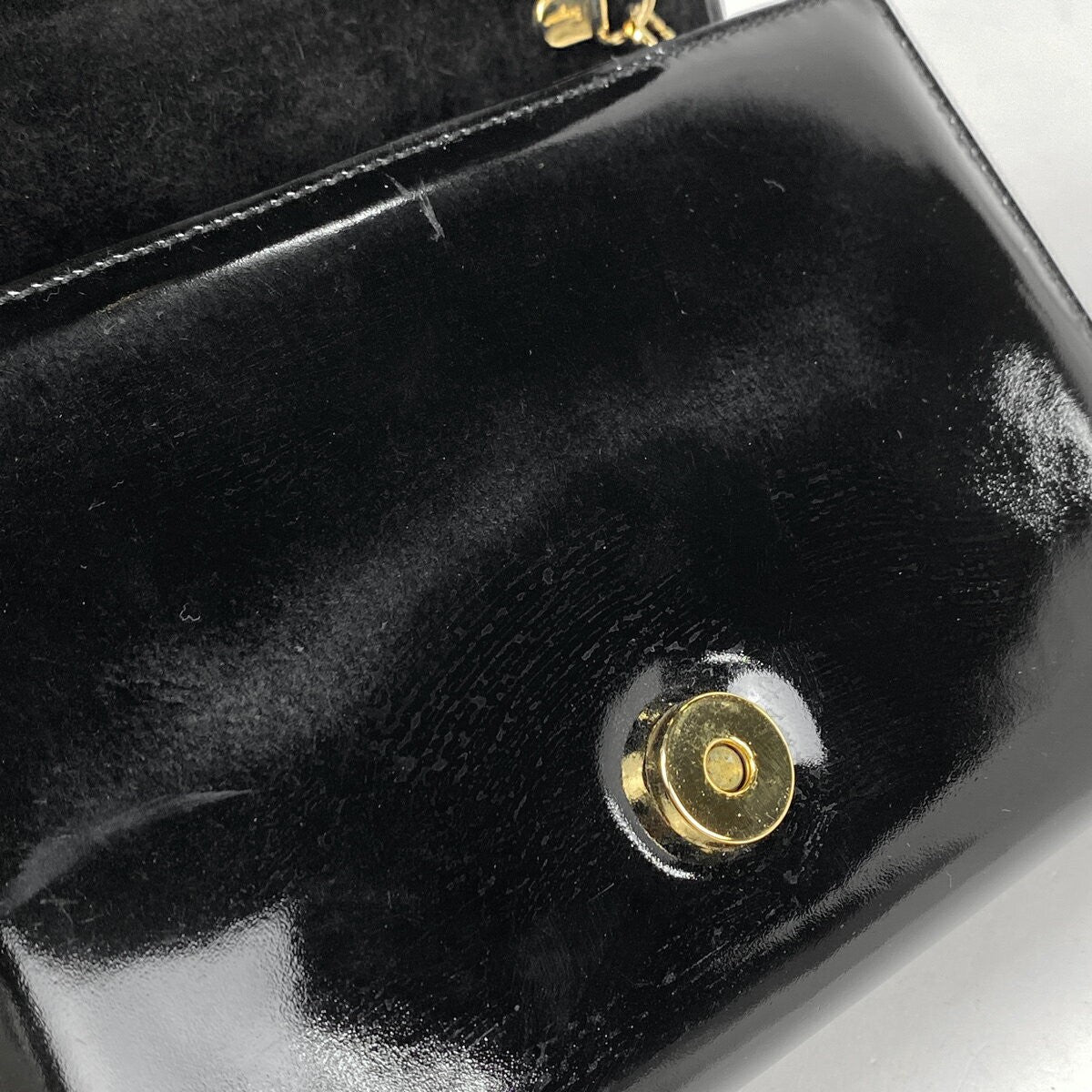 Salvatore Ferragamo Shoulder Bag Purse 2way Vara Chain Patent Leather Black Auth