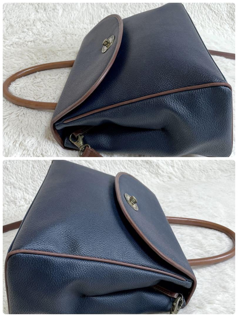 BURBERRY Shoulder Bag Purse Nova Check Leather Navy Brown Authentic