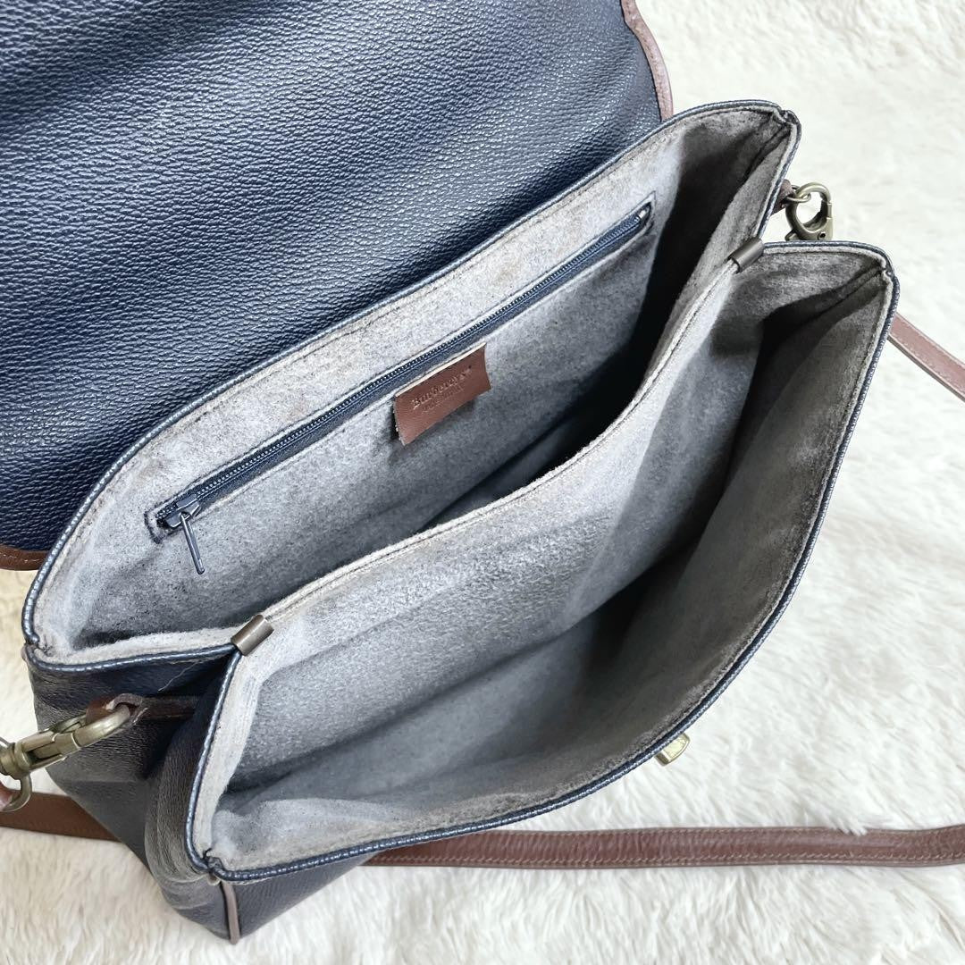BURBERRY Shoulder Bag Purse Nova Check Leather Navy Brown Authentic