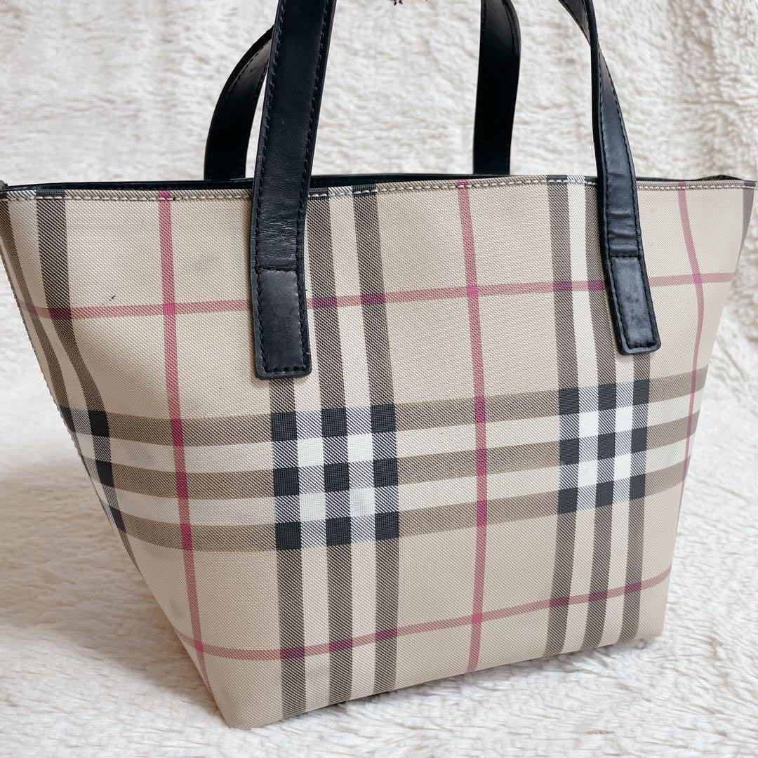BURBERRY LONDON Hand Bag Tote Purse Nova Check PVC Leather Beige Black Authentic