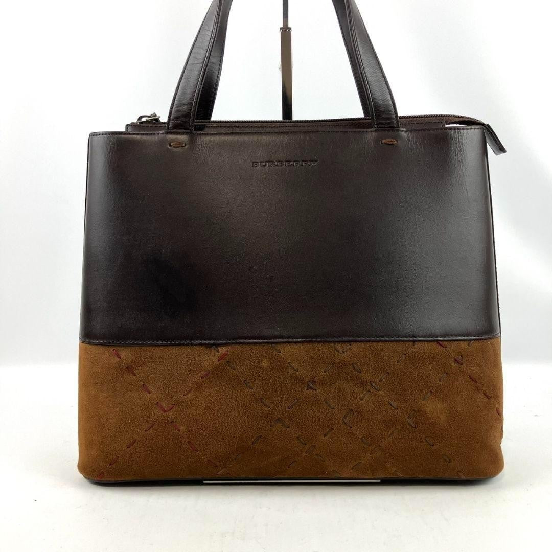 BURBERRY Hand Bag Tote Purse Leather Suede Brown Authentic