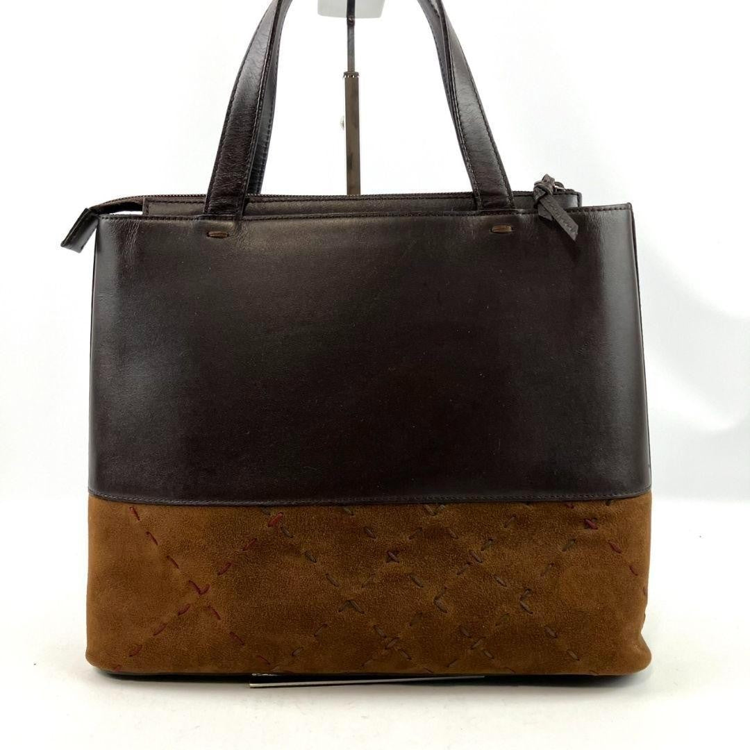 BURBERRY Hand Bag Tote Purse Leather Suede Brown Authentic