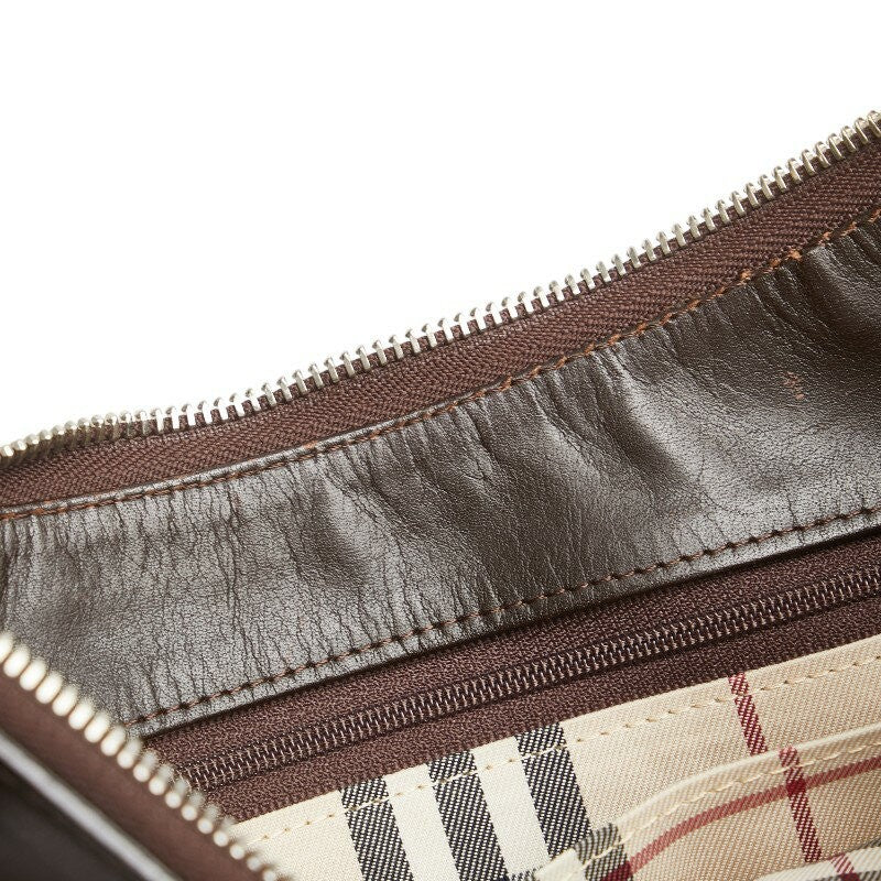 BURBERRY Shoulder Bag Purse Nova Check Leather Brown Authentic