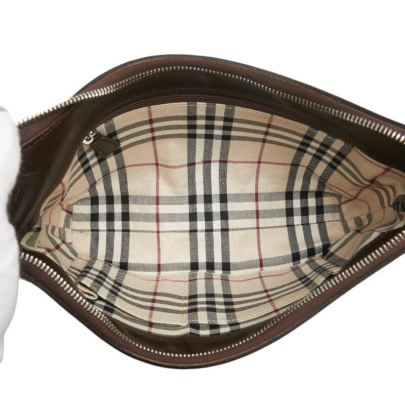 BURBERRY Shoulder Bag Purse Nova Check Leather Brown Authentic