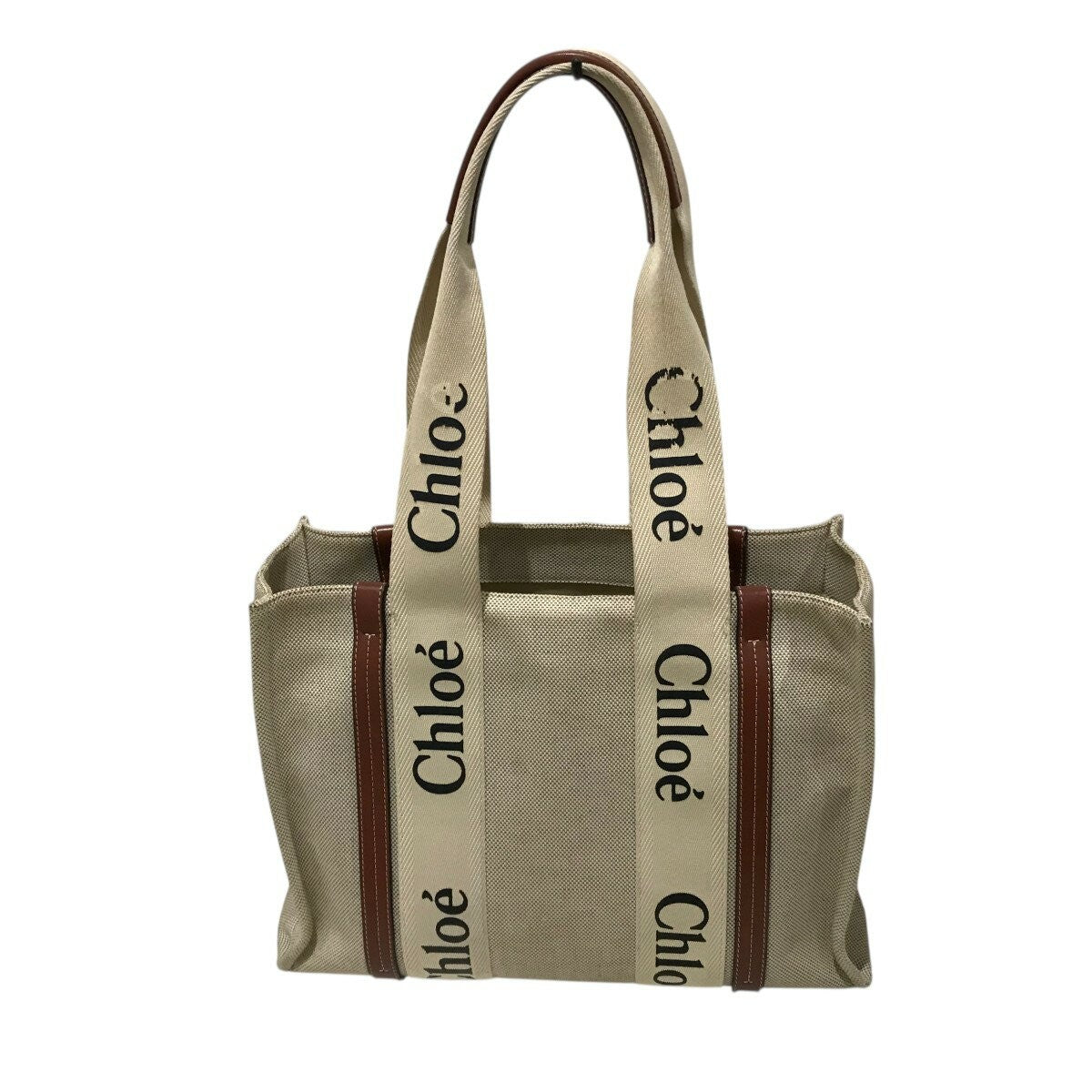 Chloe Hand Bag Tote Purse Logo Beige Authentic