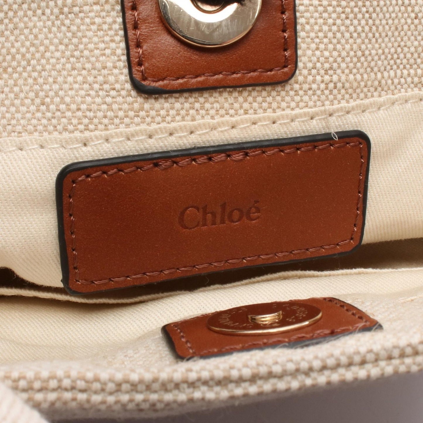 Chloe Hand Bag Tote Purse Logo Canvas Beige Authentic