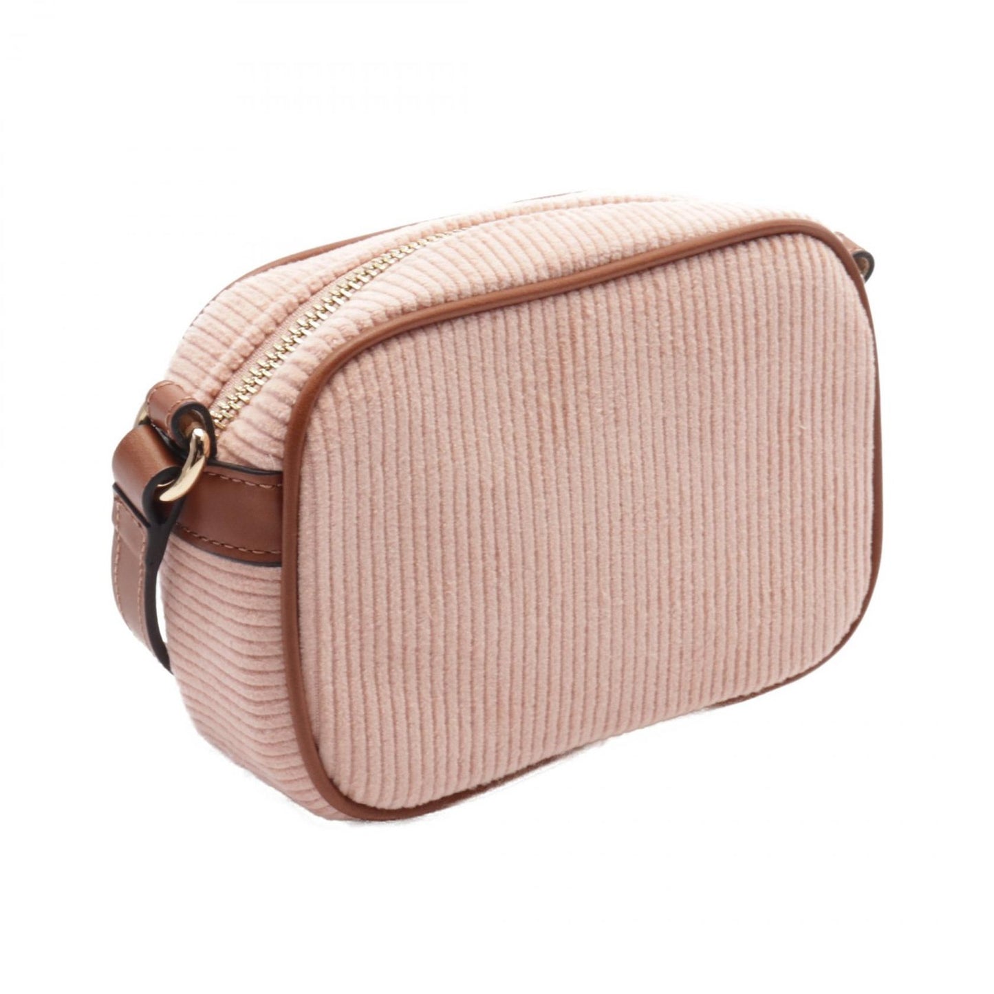 Chloe Shoulder Bag Purse Logo Leather Canvas Corduroy Pink Brown Authentic