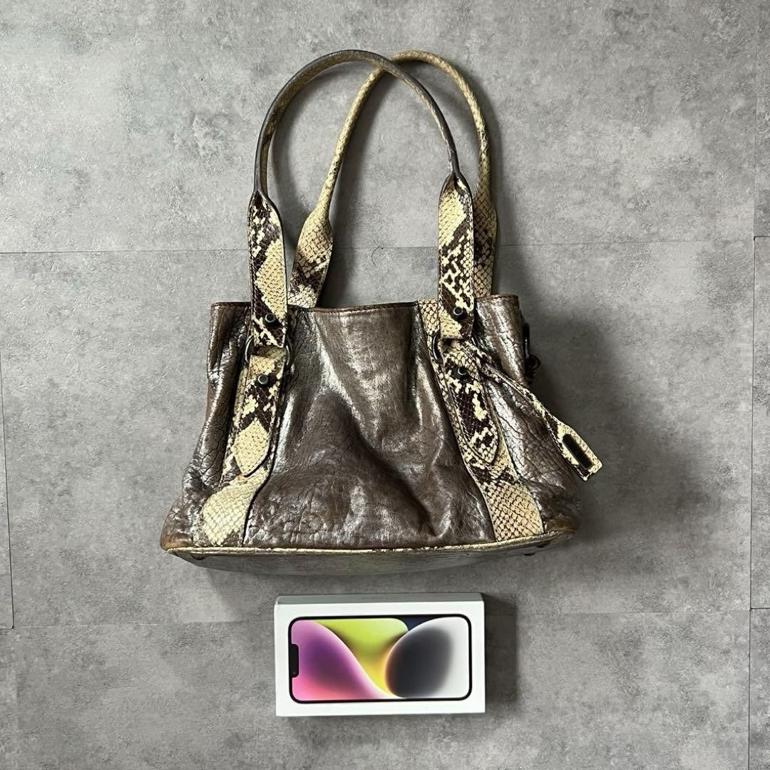 MIU MIU Hand Bag Tote Purse Leather Silver Beige White Authentic
