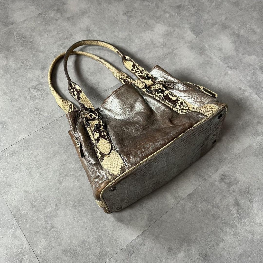 MIU MIU Hand Bag Tote Purse Leather Silver Beige White Authentic