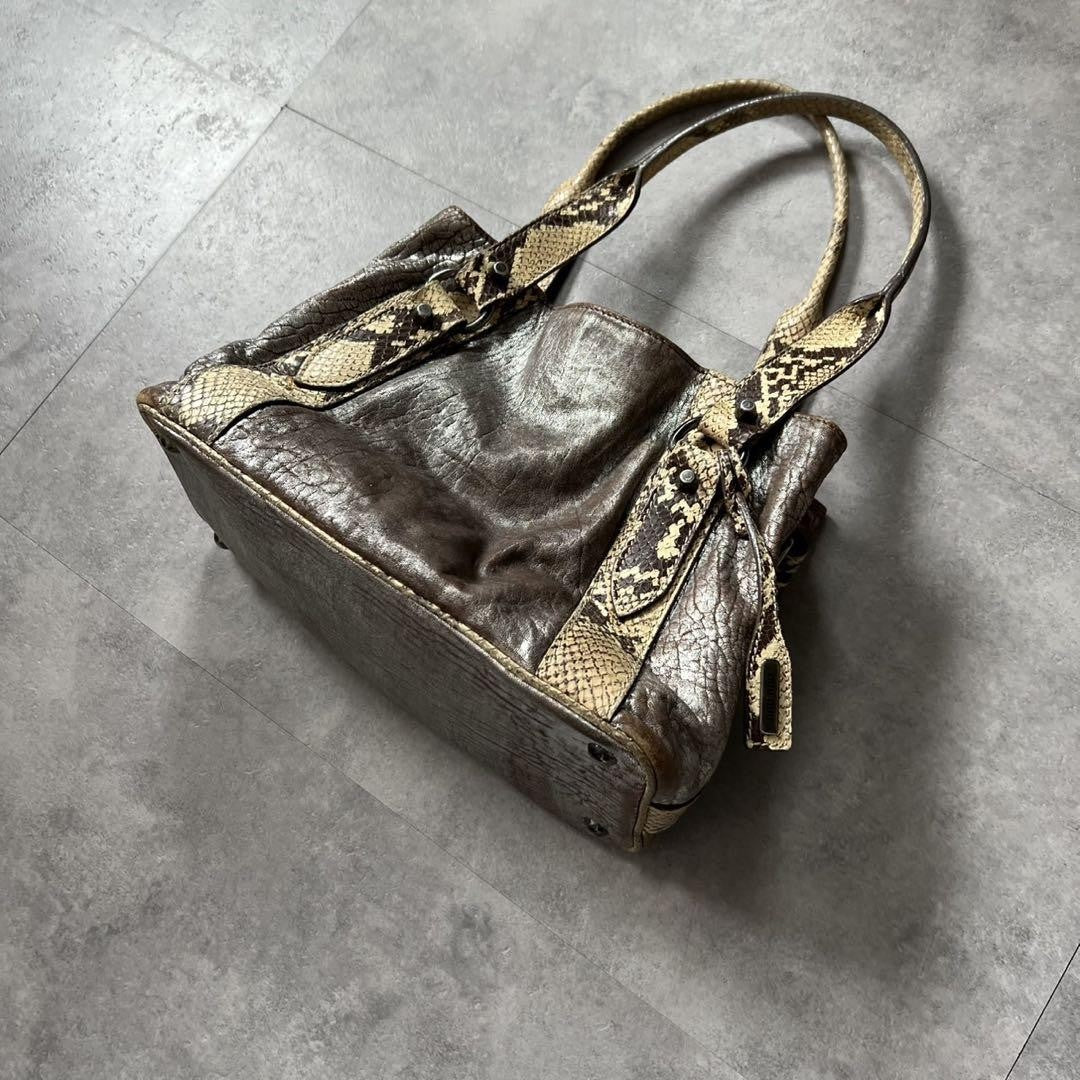 MIU MIU Hand Bag Tote Purse Leather Silver Beige White Authentic
